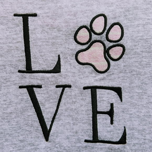 Laura Ashley PJ Set Short Sleeve Tee Shorts Embroidered Love Paw Grey Pink L NWT - Picture 2 of 11